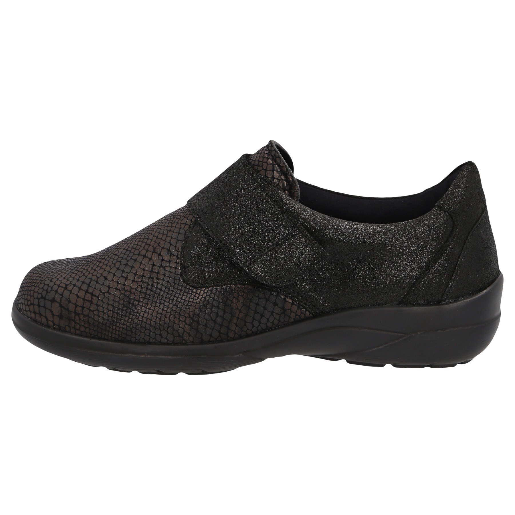 schwarze slipper seitenansicht links