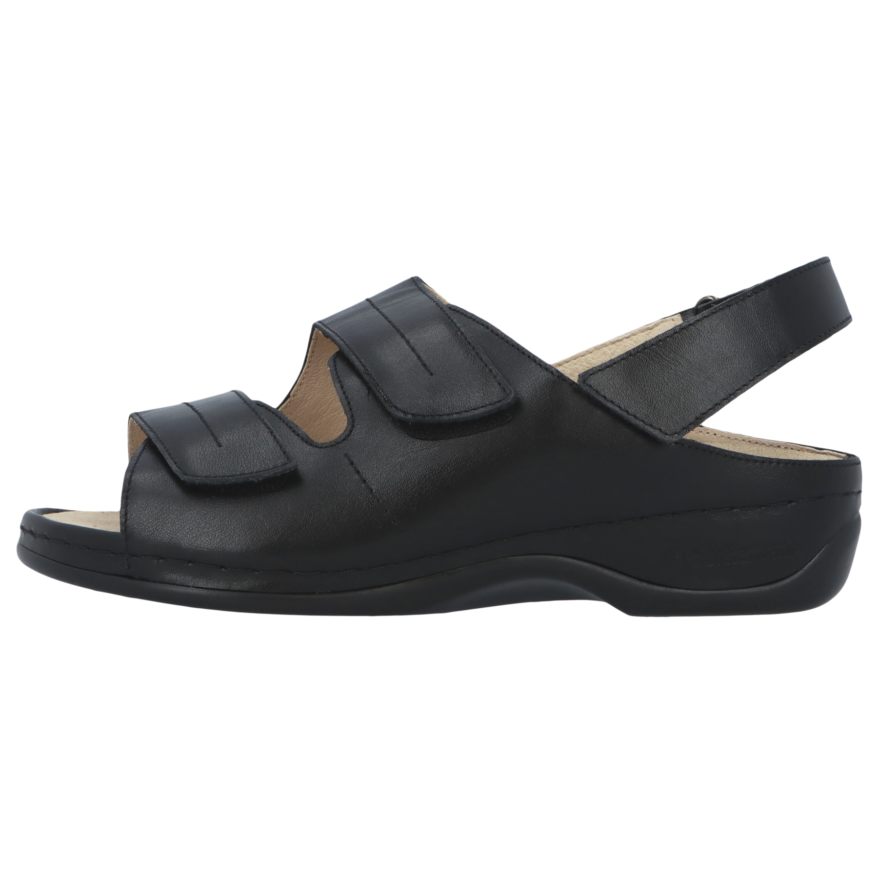 schwarze sandale seitenansicht links