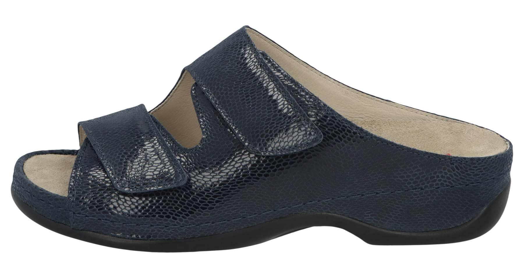 blaue pantolette seitenansicht links