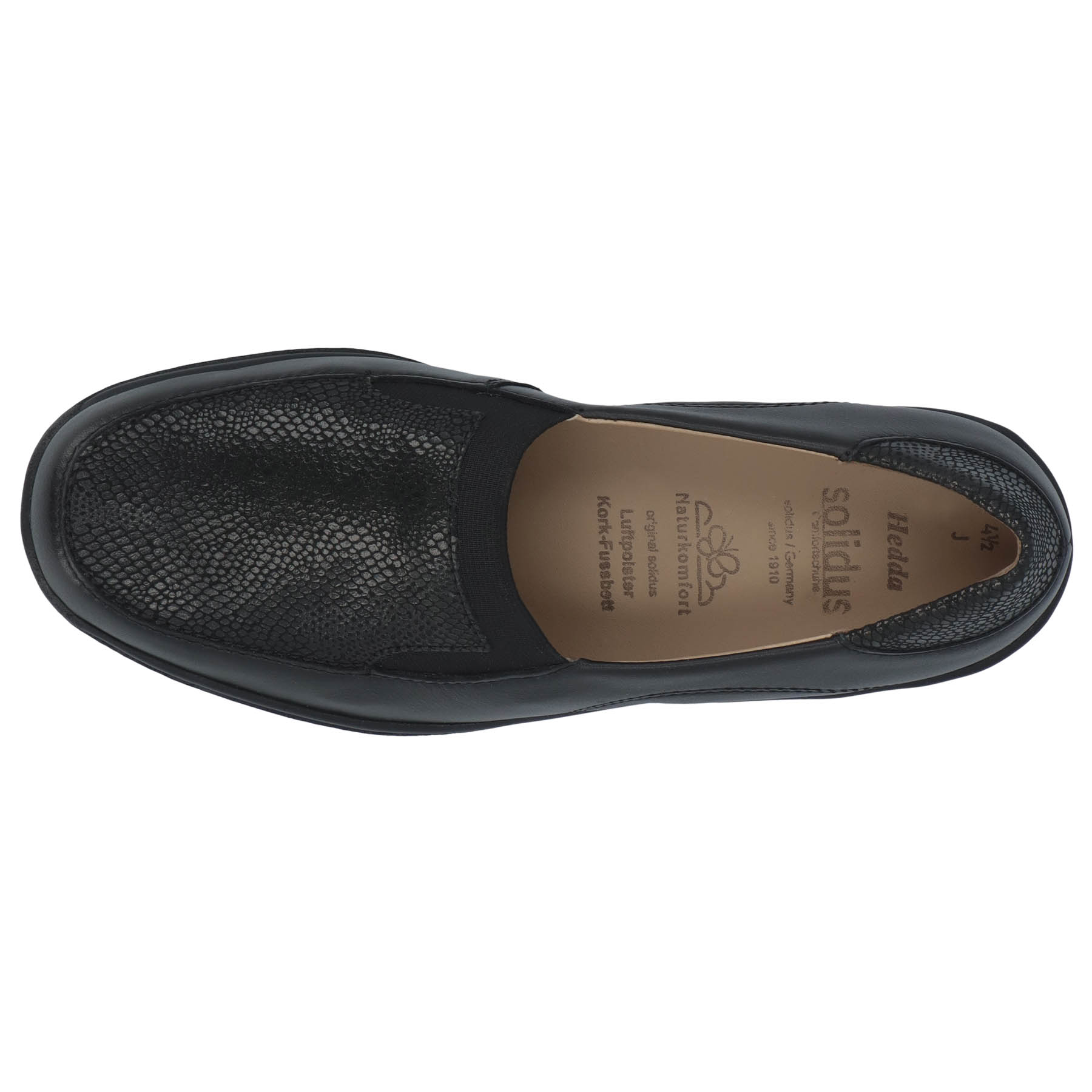 schwarze slipper draufsicht