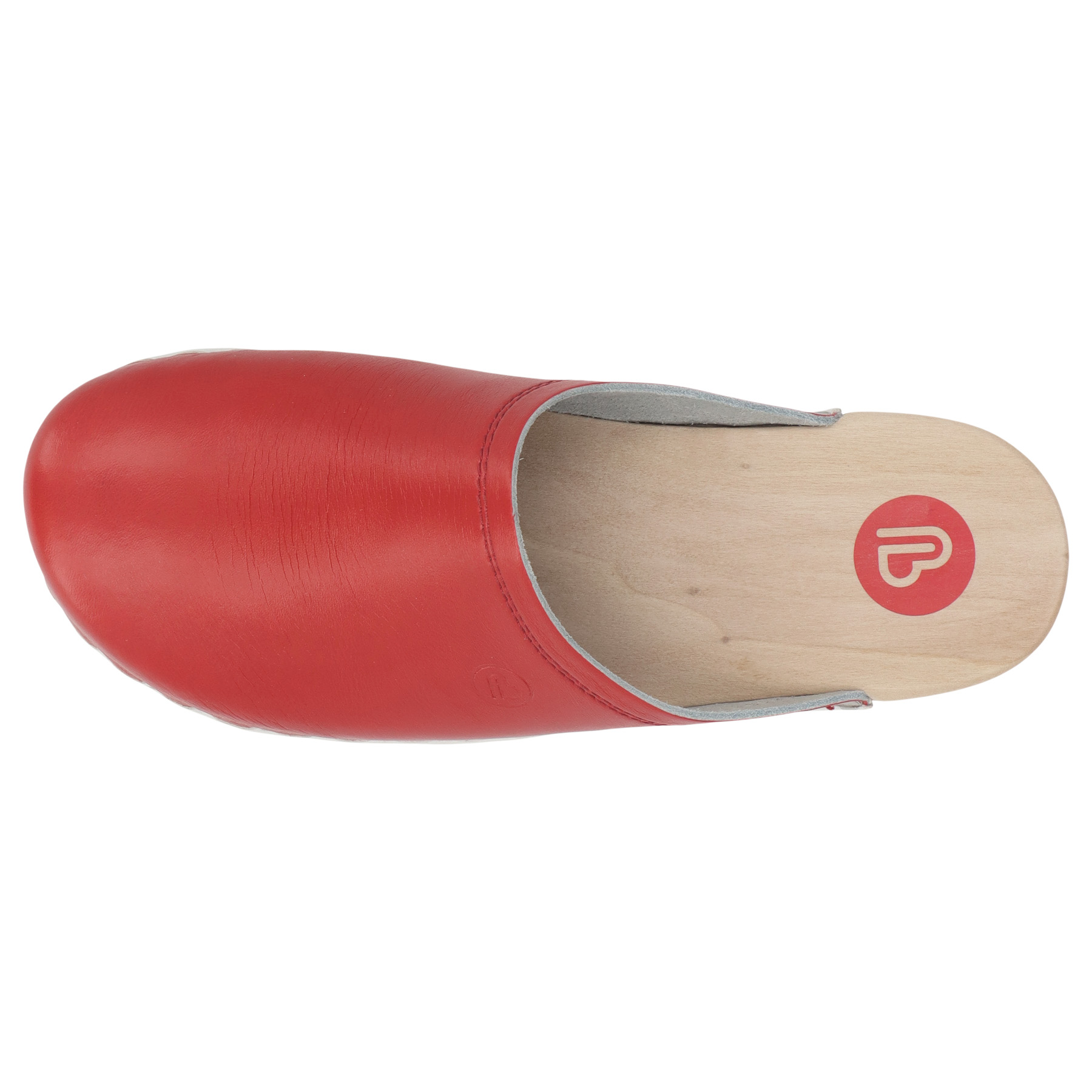 rote holzschuhe draufsicht