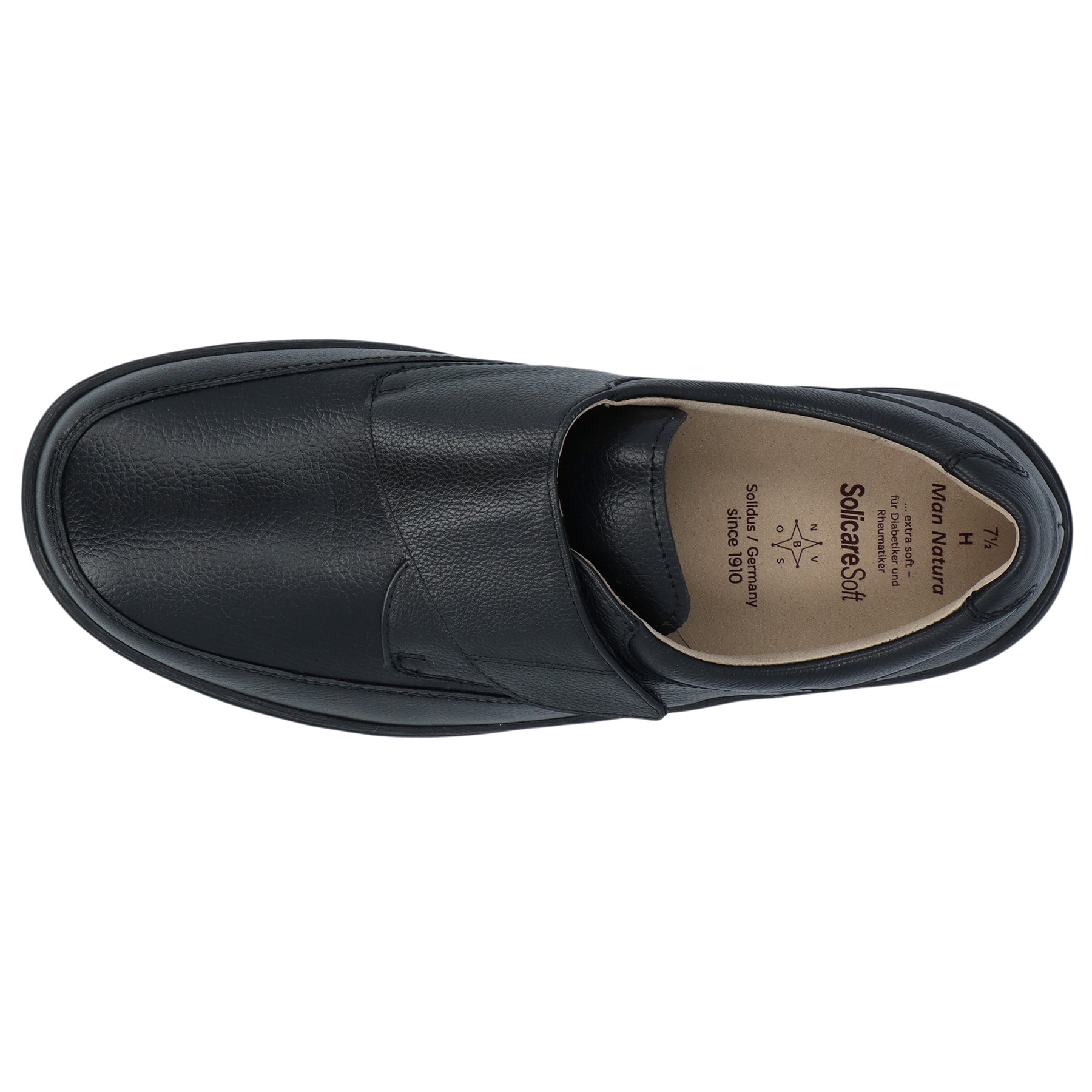 schwarze slipper draufsicht