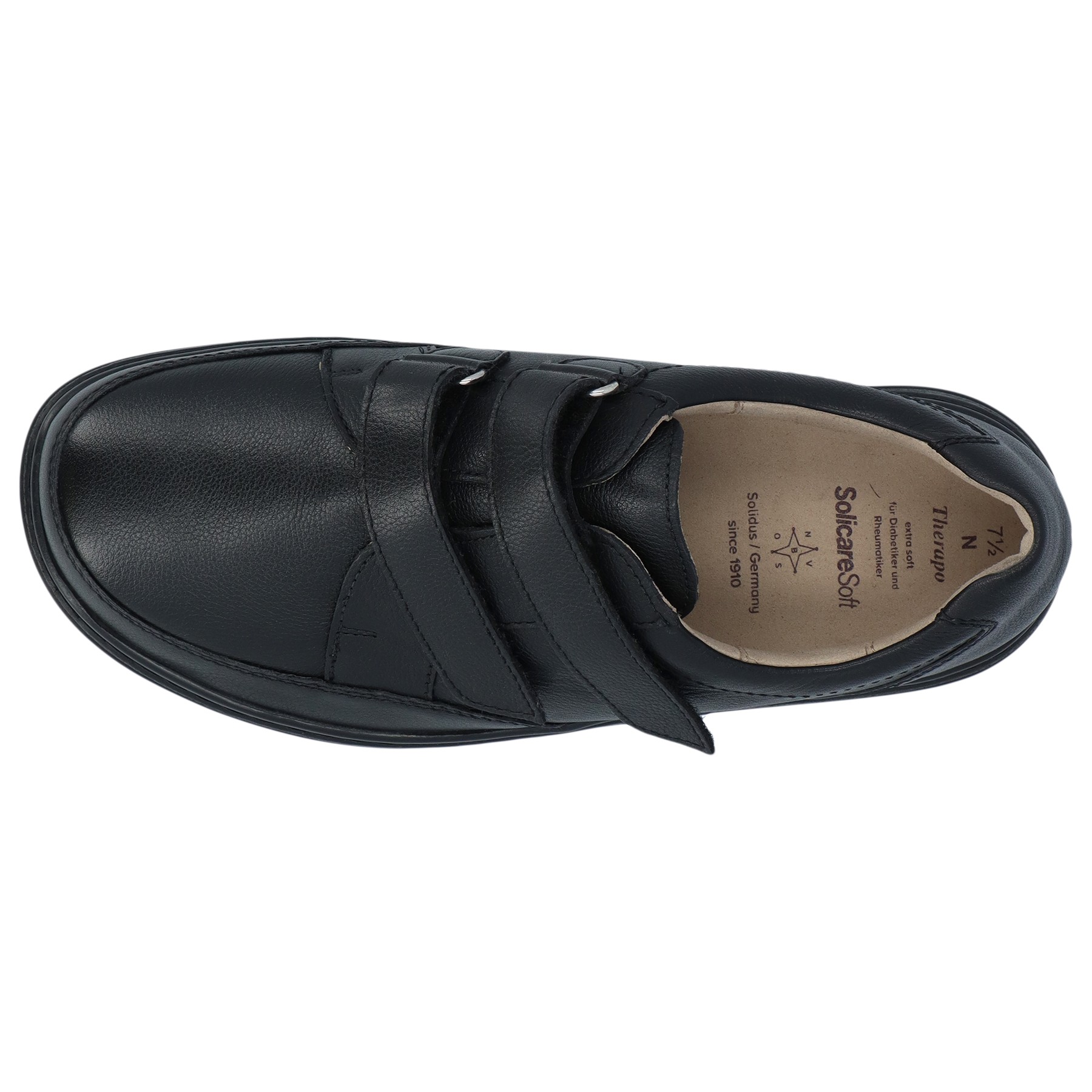 schwarze slipper draufsicht