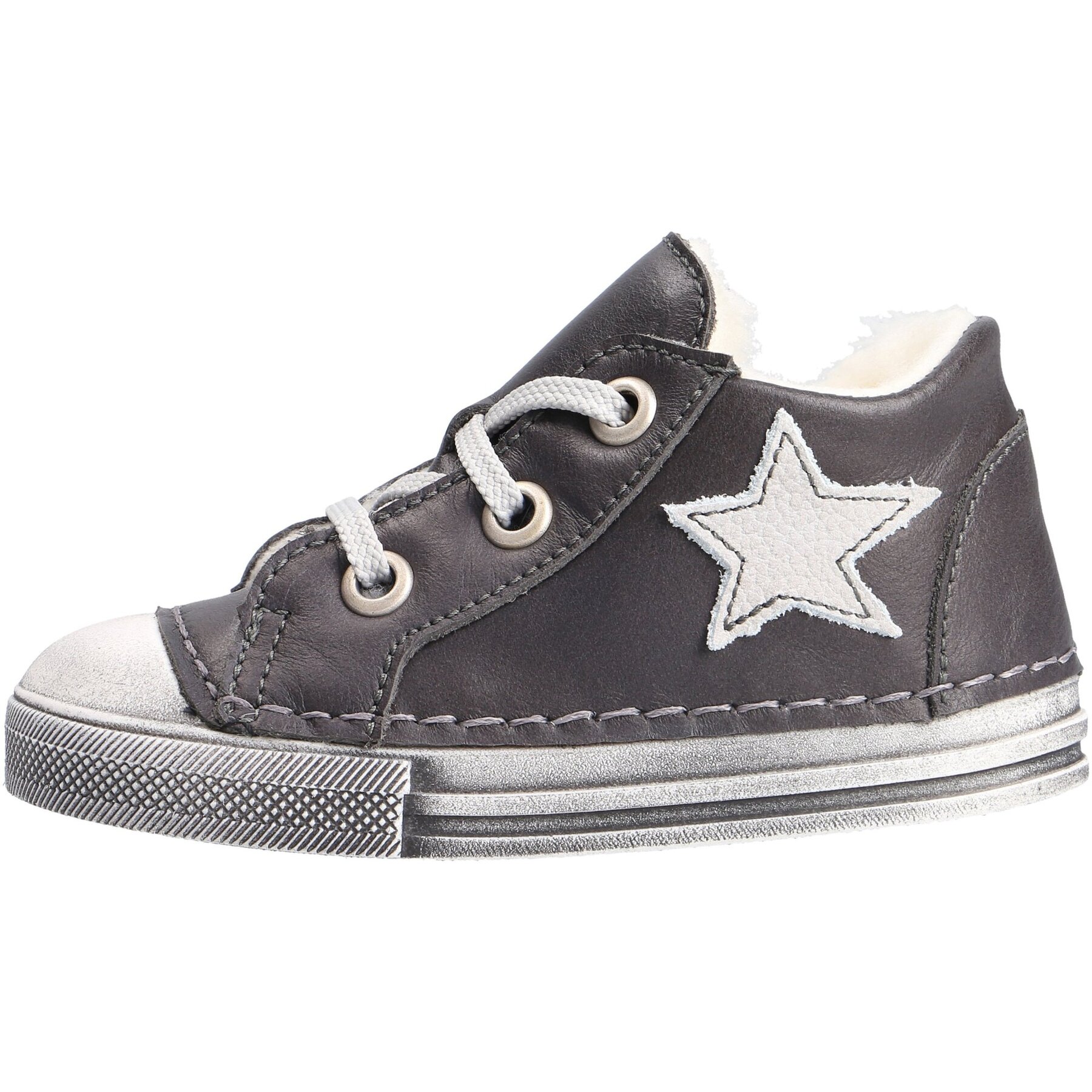 graue lauflernschuhe seitenansicht links