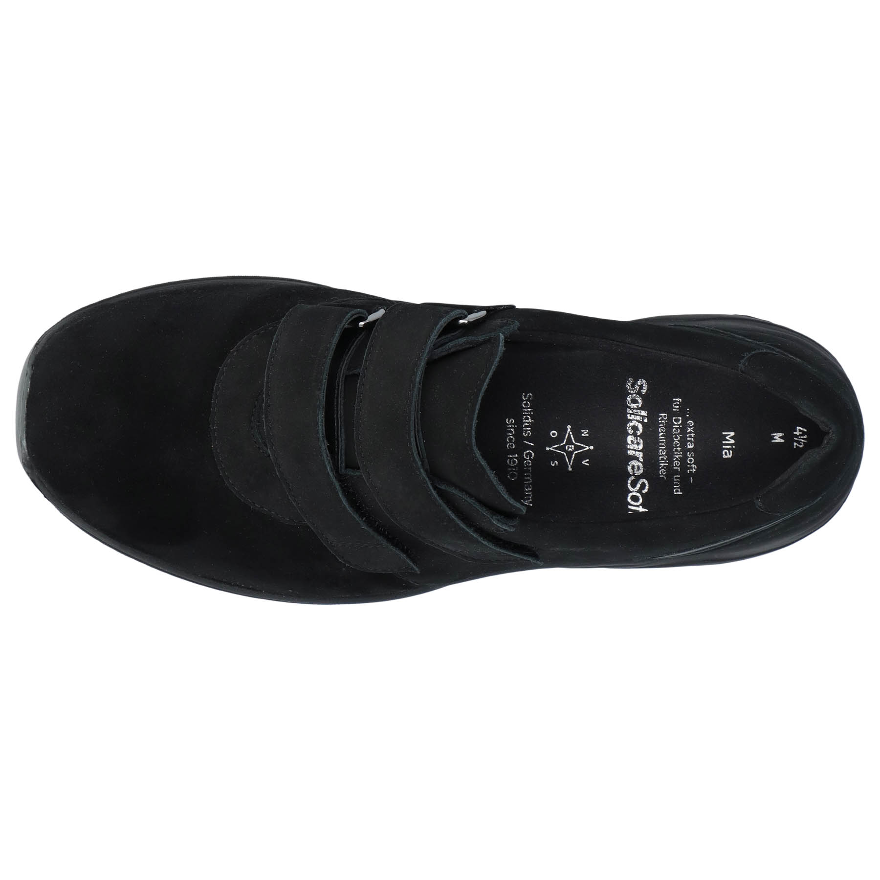 schwarze slipper draufsicht