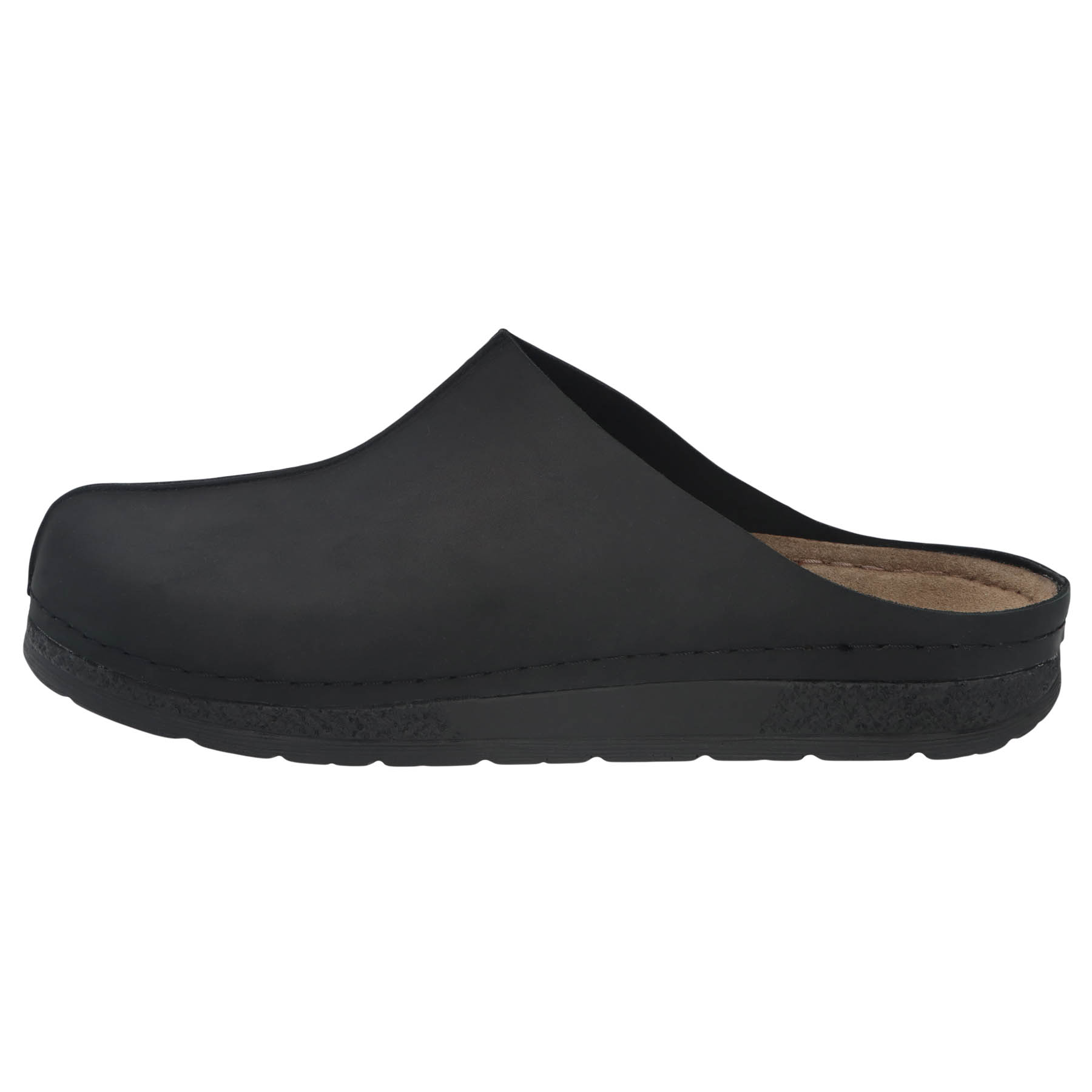 schwarze clogs seitenansicht links
