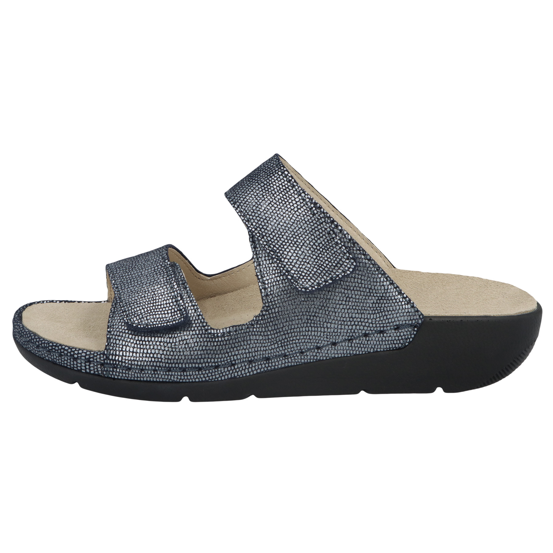 blaue pantolette seitenansicht links