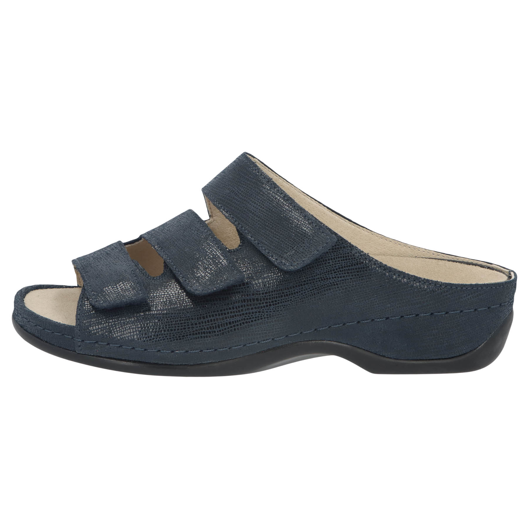 blaue pantolette seitenansicht links
