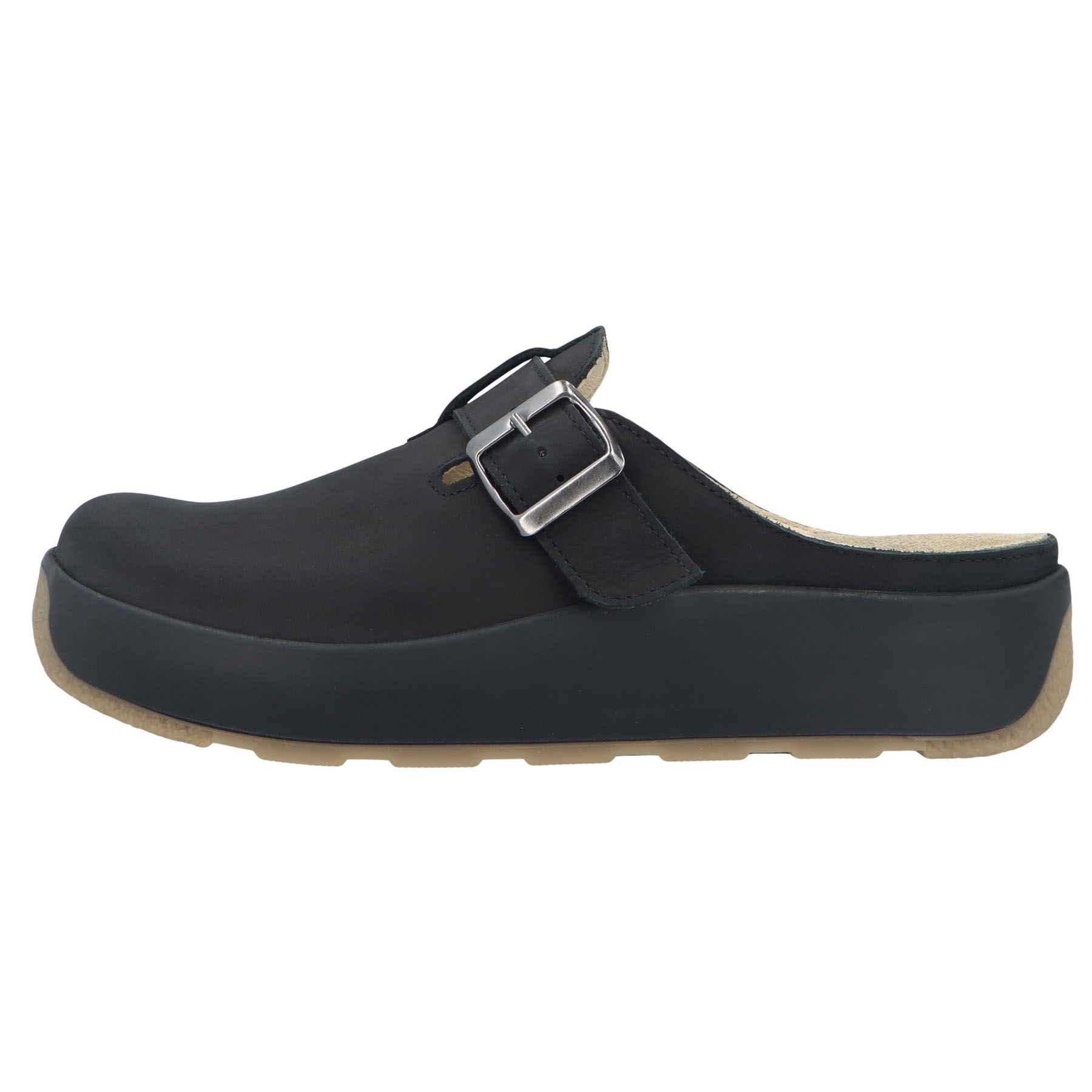 schwarze clogs seitenansicht links