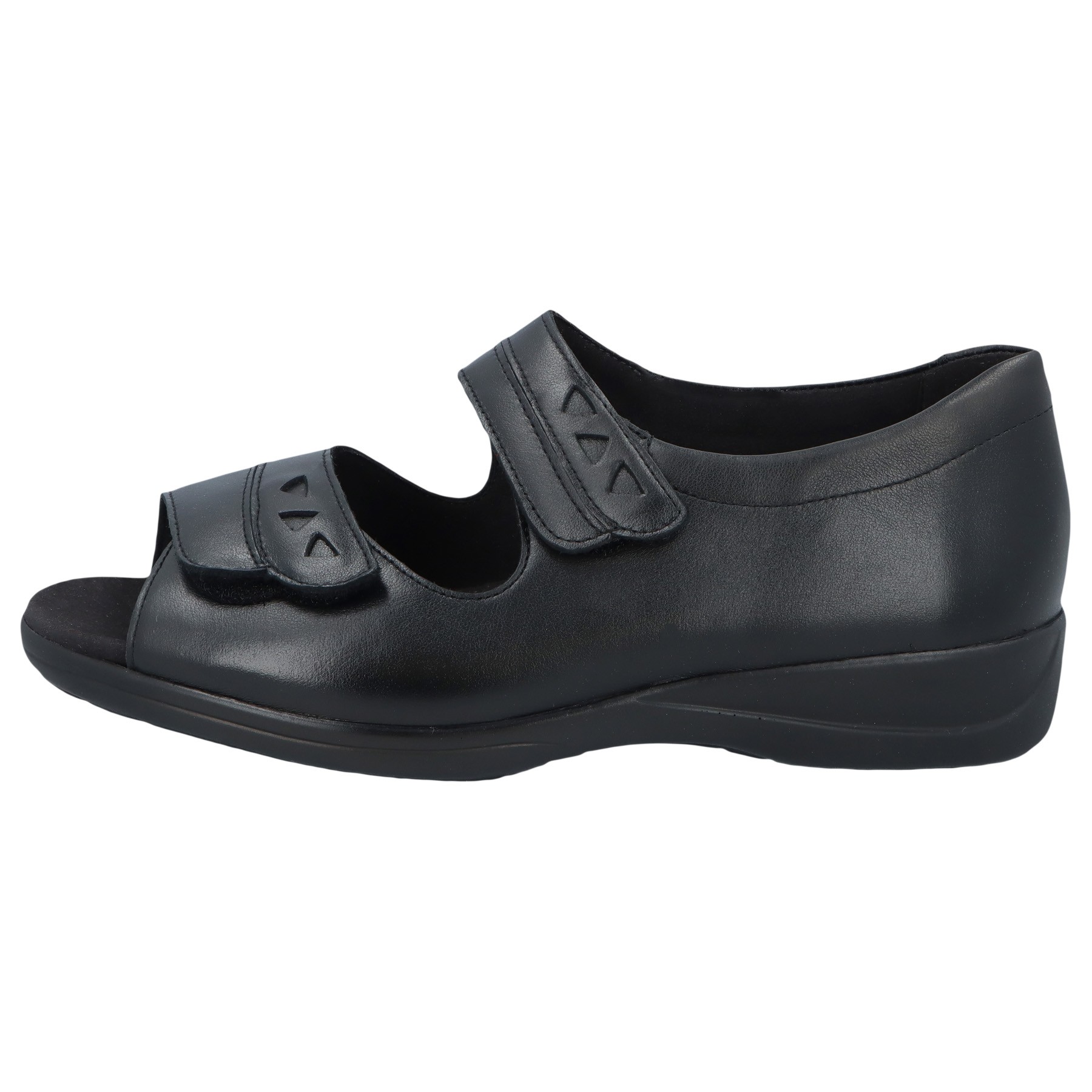 schwarze sandale seitenansicht links