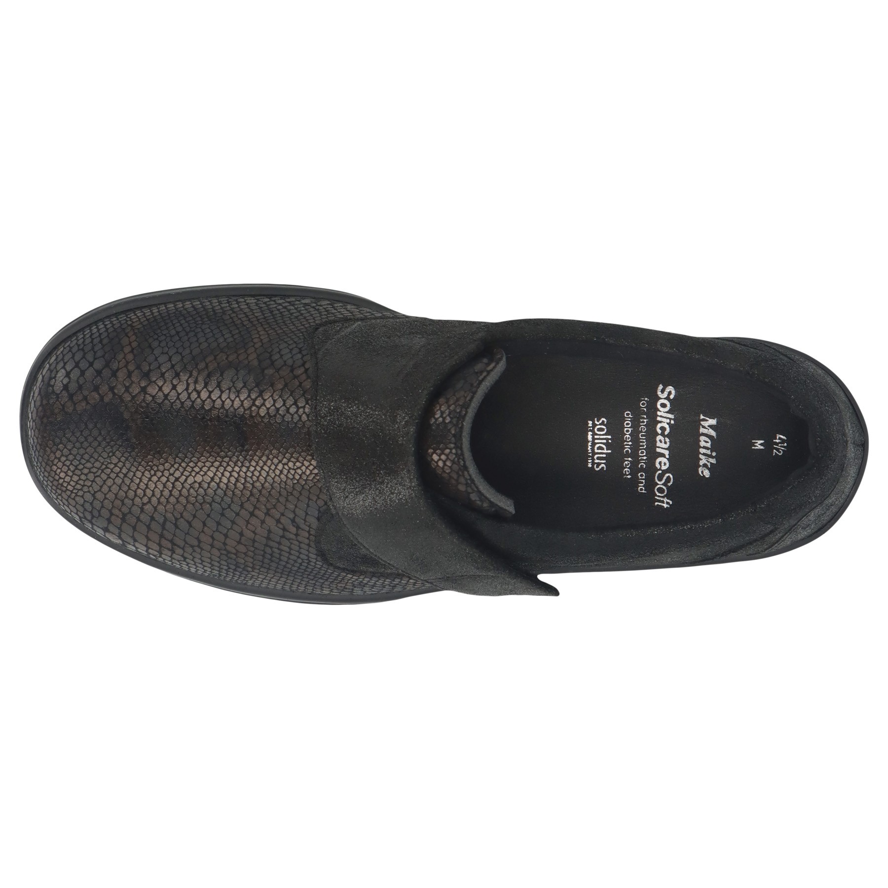 schwarze slipper draufsicht