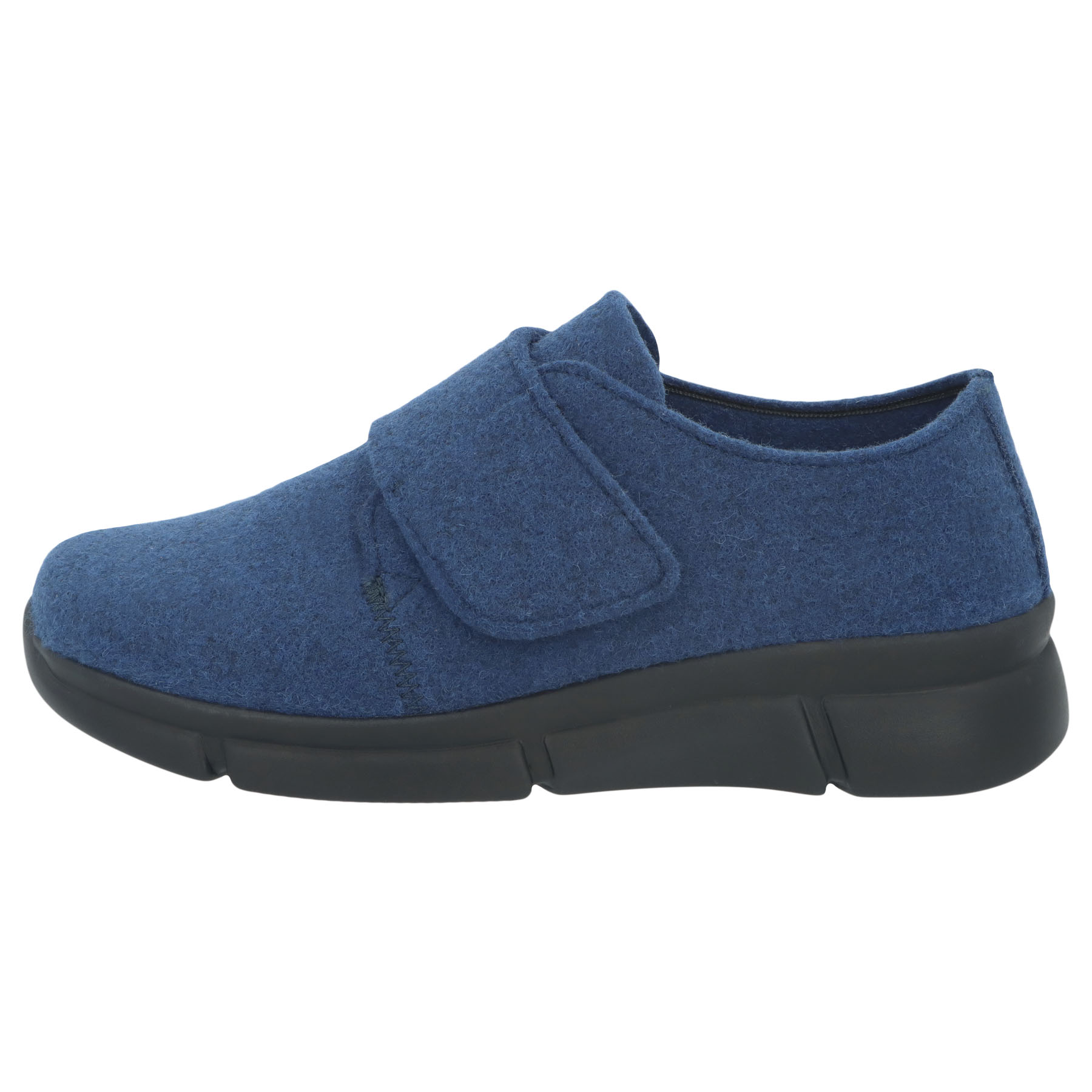 blaue hausschuhe seitenansicht links