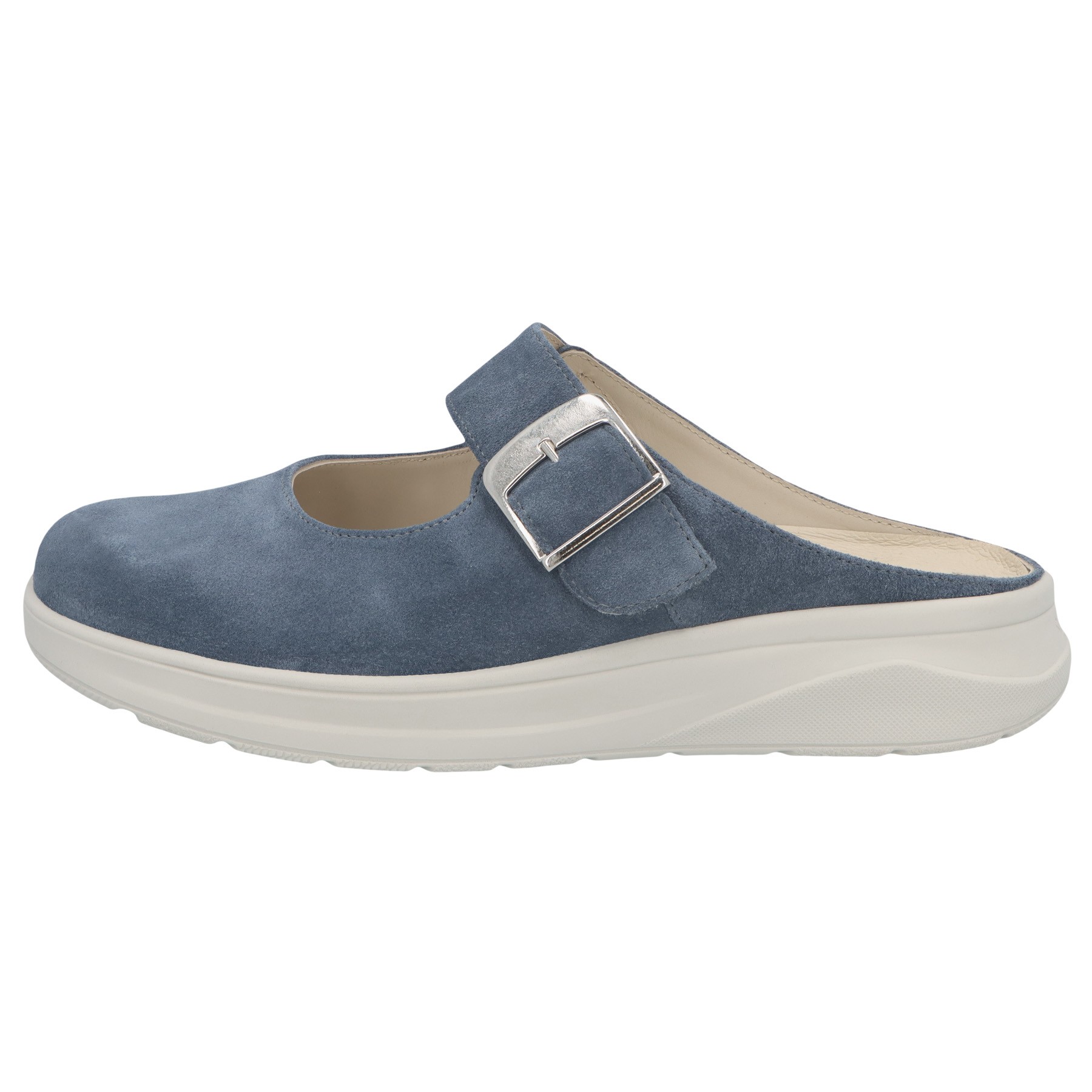 blaue pantolette seitenansicht links