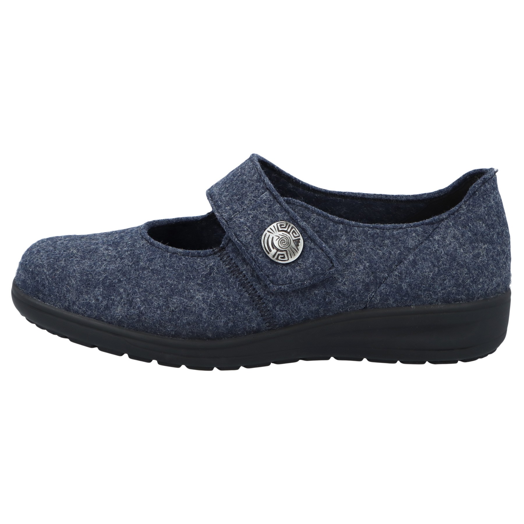 blaue hausschuhe seitenansicht links