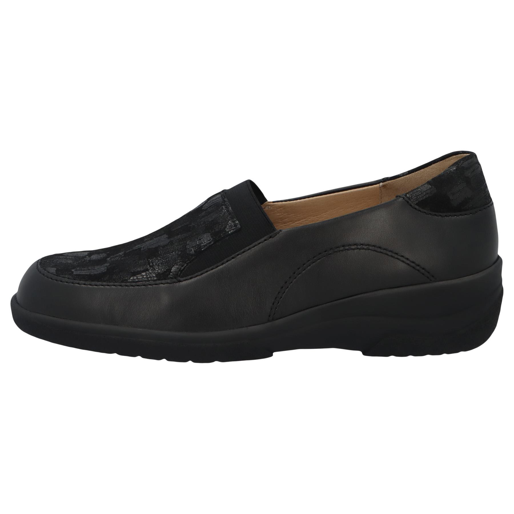 schwarze slipper seitenansicht links