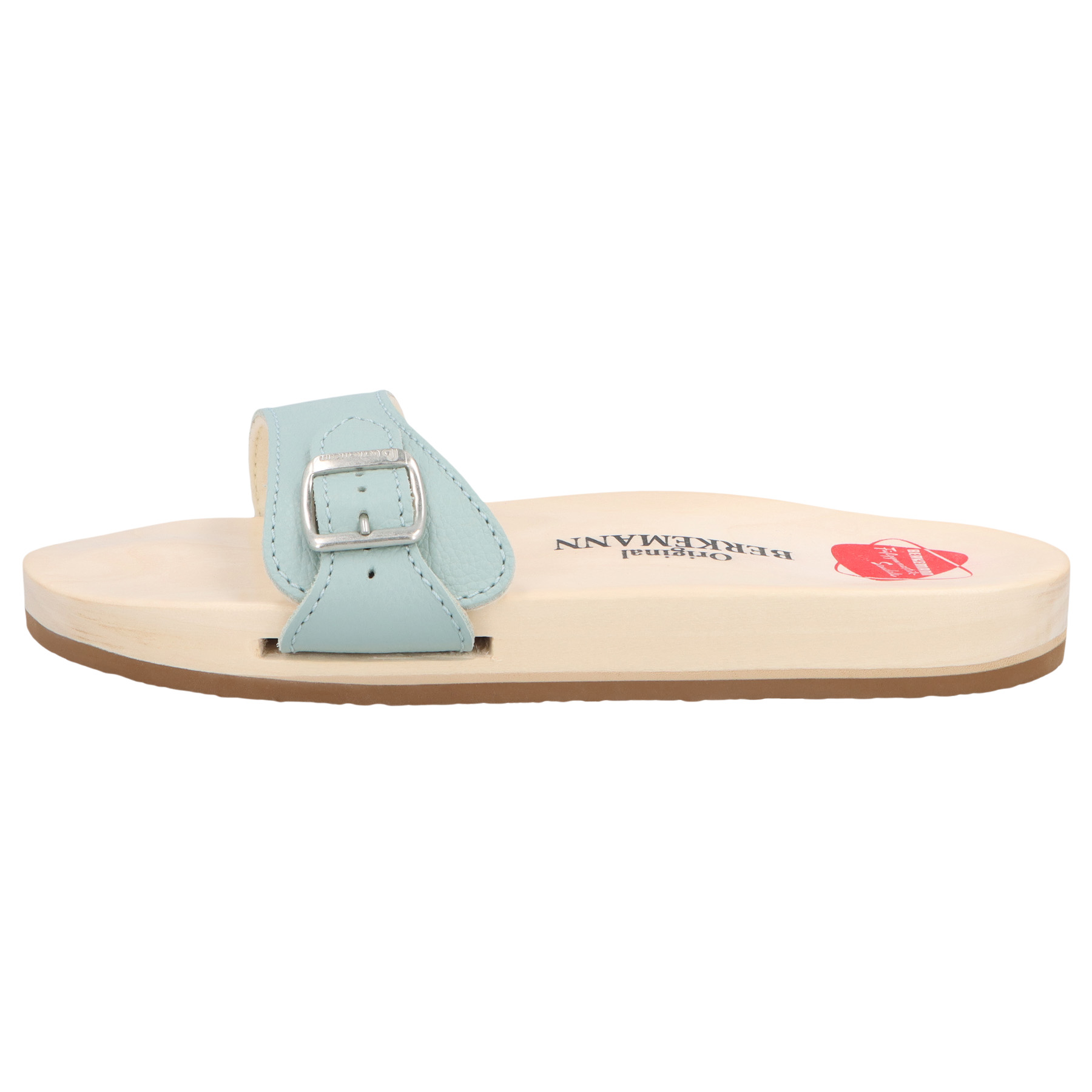 blaue holzschuhe seitenansicht links