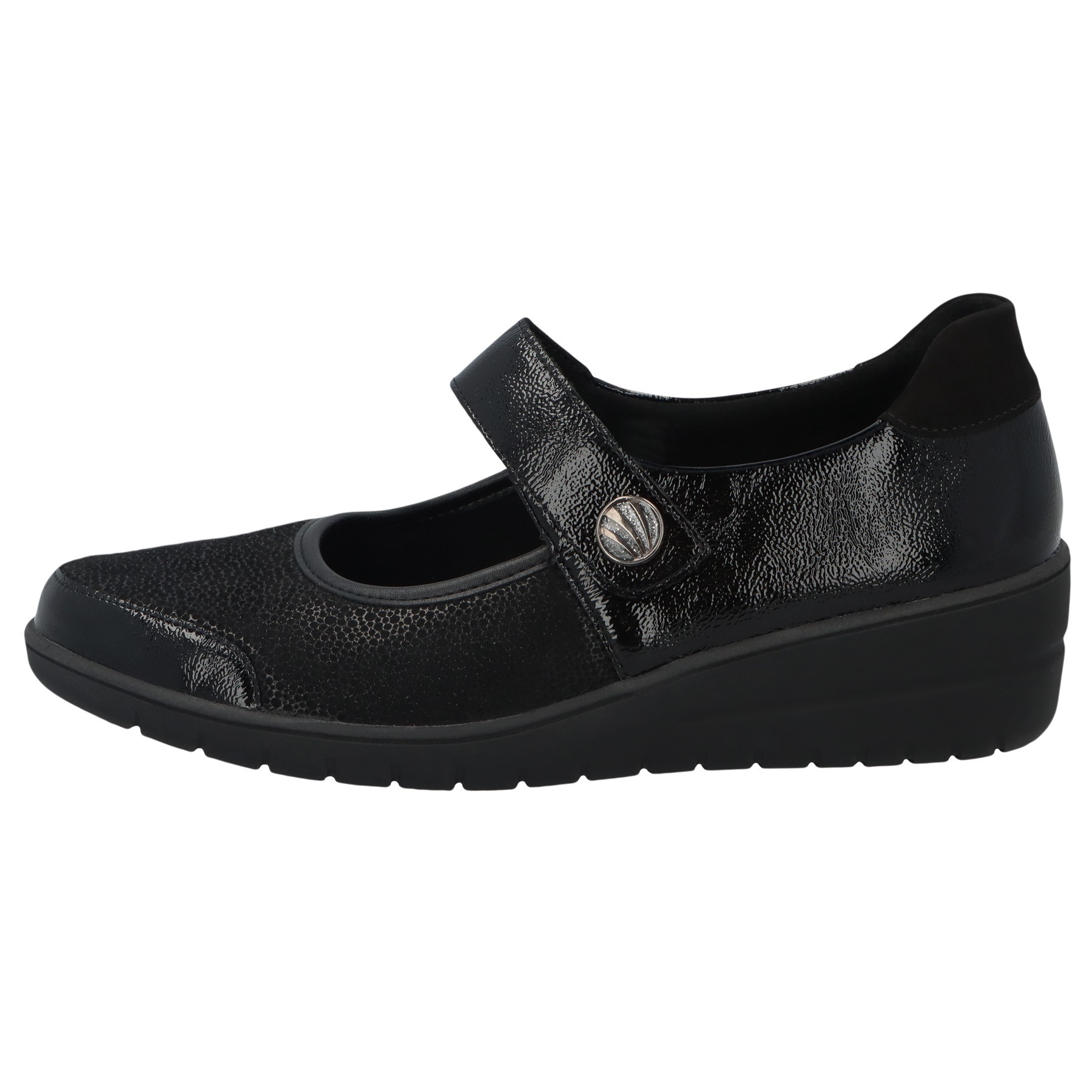 schwarze slipper seitenansicht links