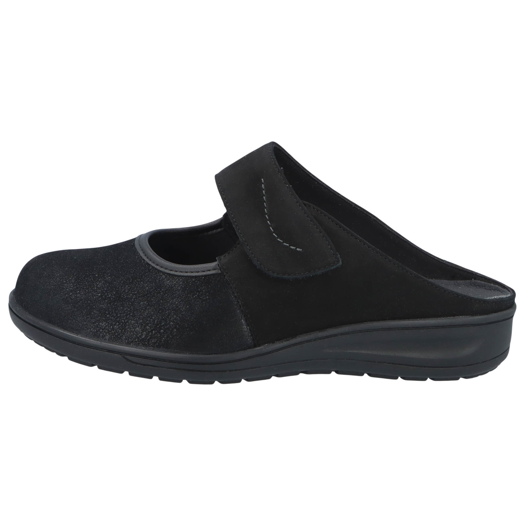 schwarze clogs seitenansicht links