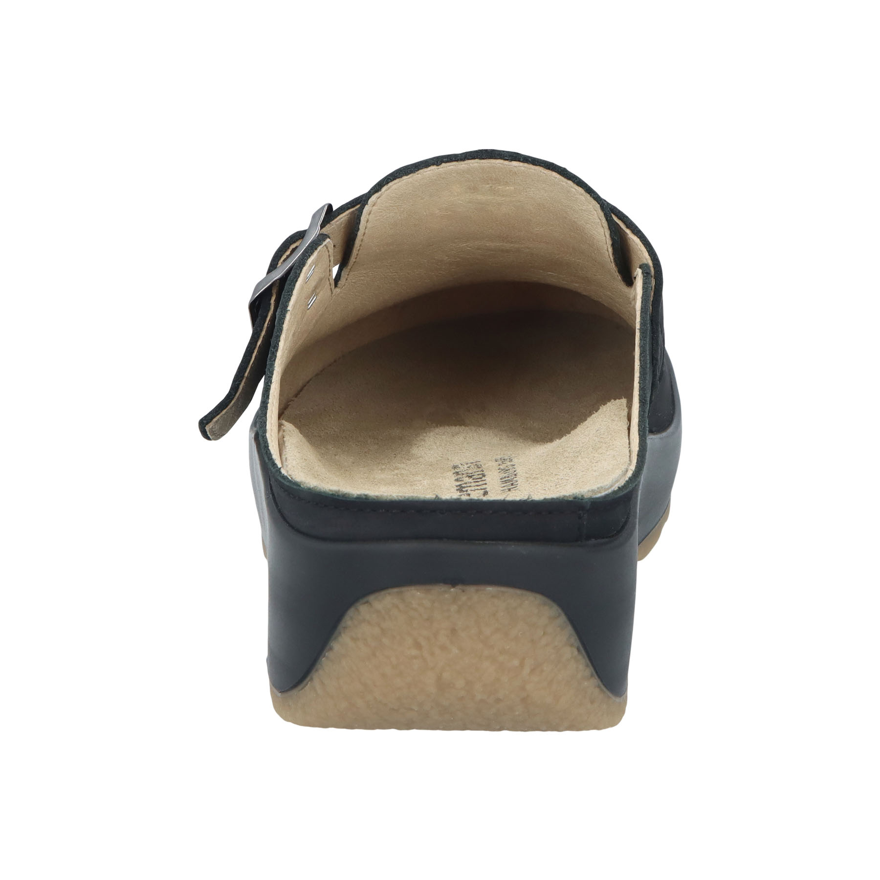 schwarze clogs hinteransicht