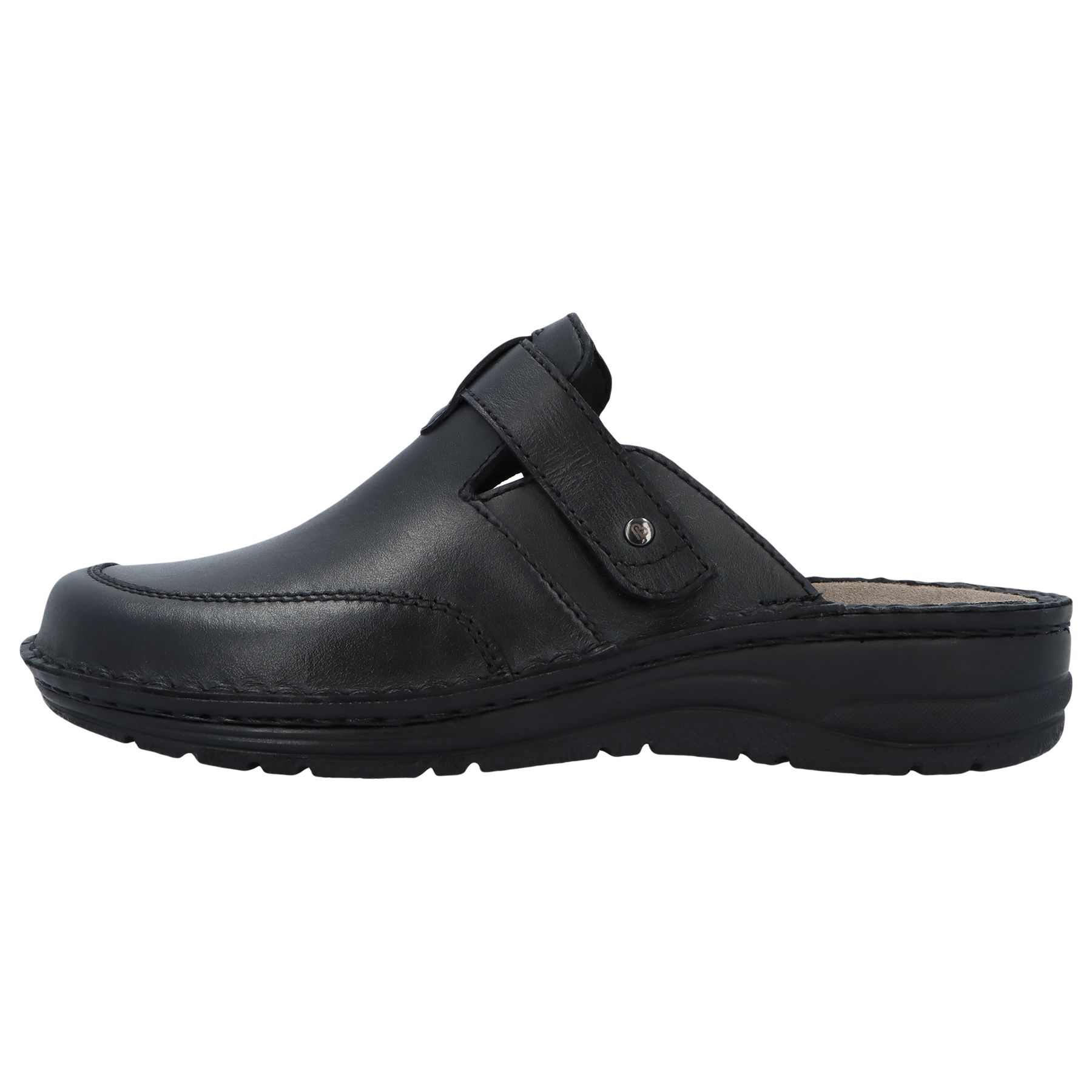 schwarze clogs seitenansicht links