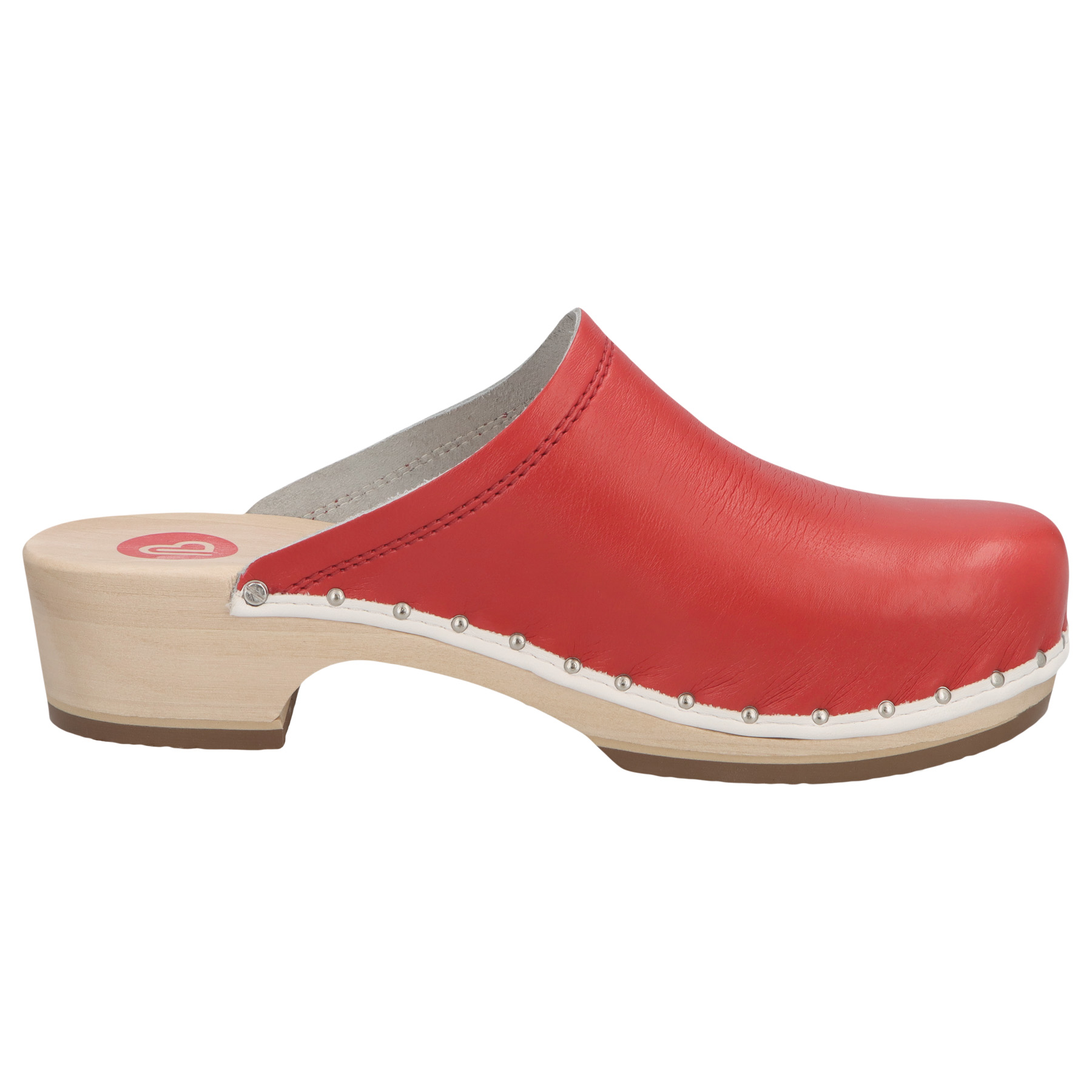 rote holzschuhe seitenansicht rechts
