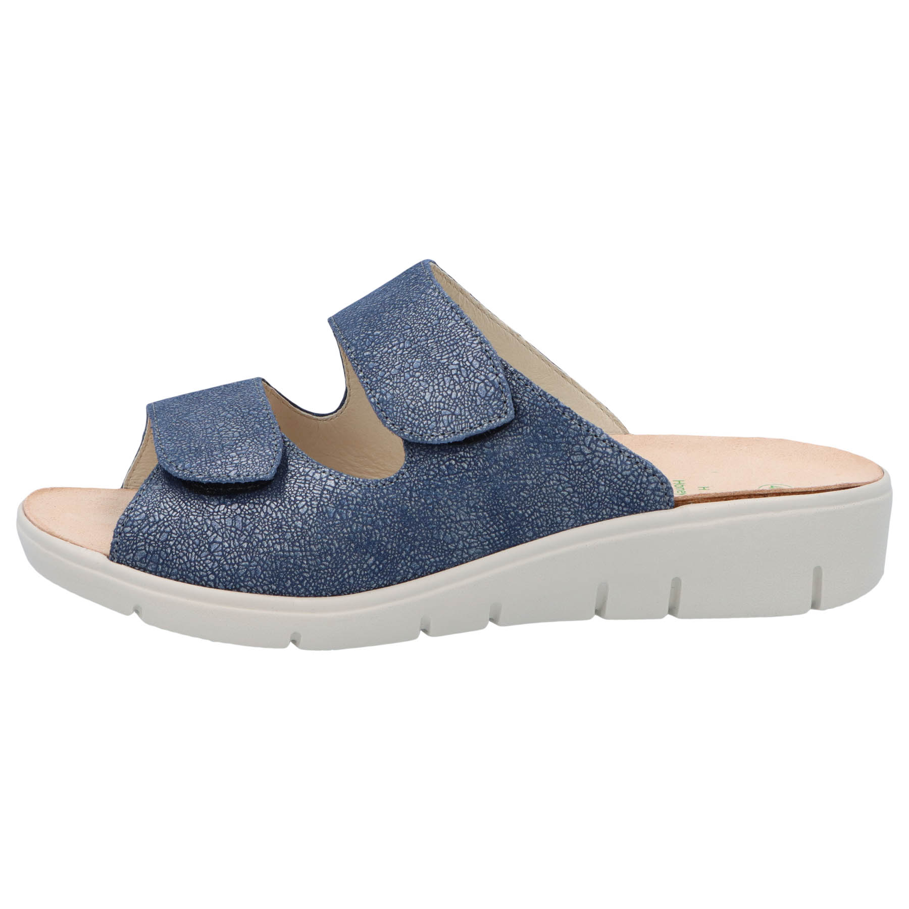 blaue pantolette seitenansicht links