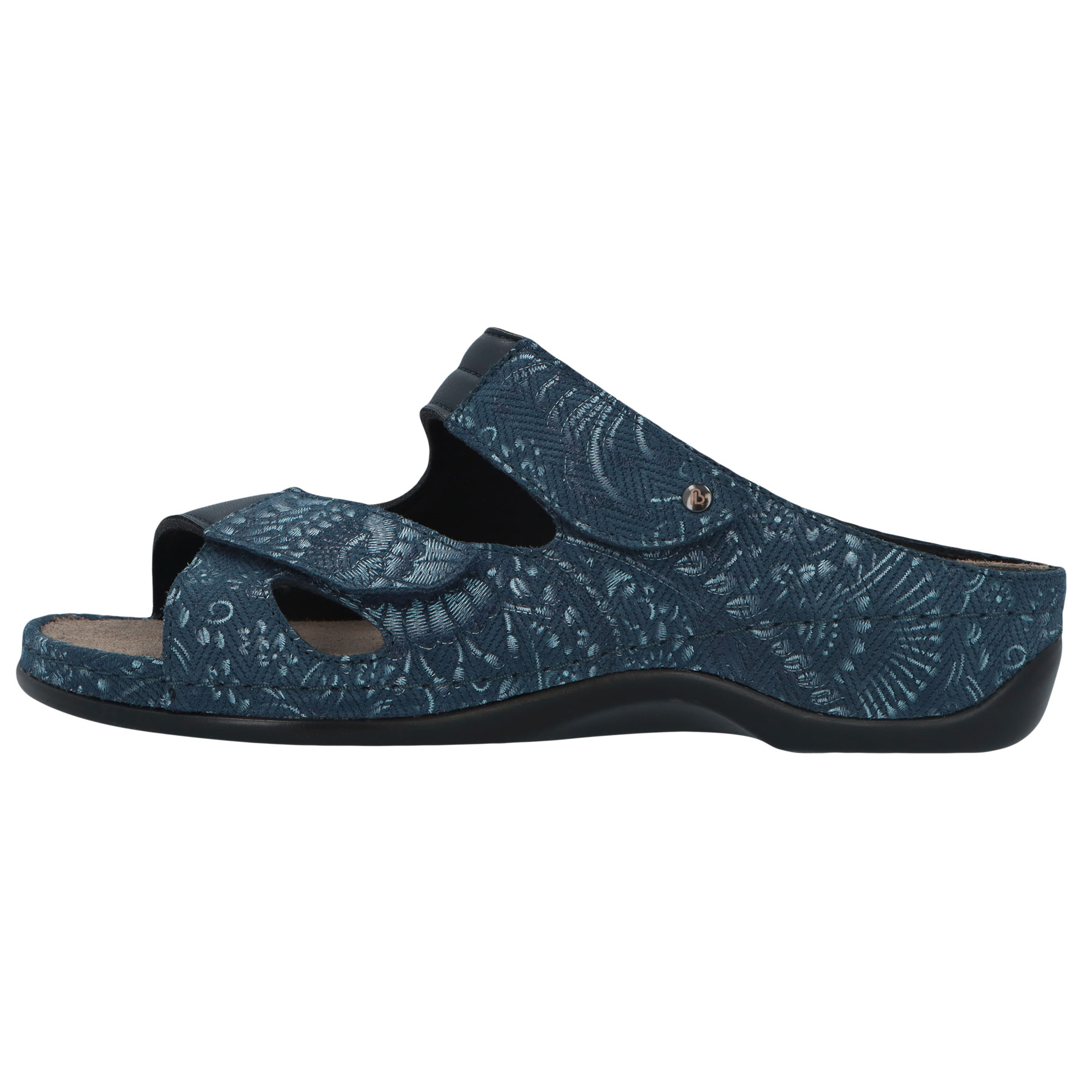 blaue pantolette seitenansicht links