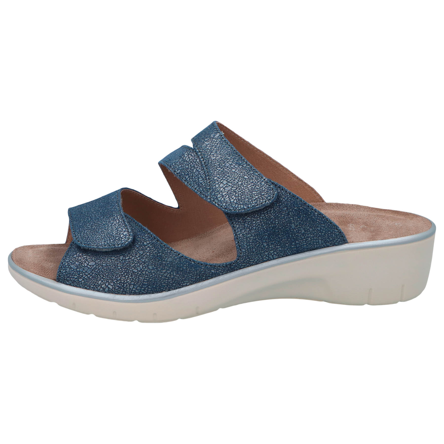 blaue pantolette seitenansicht links