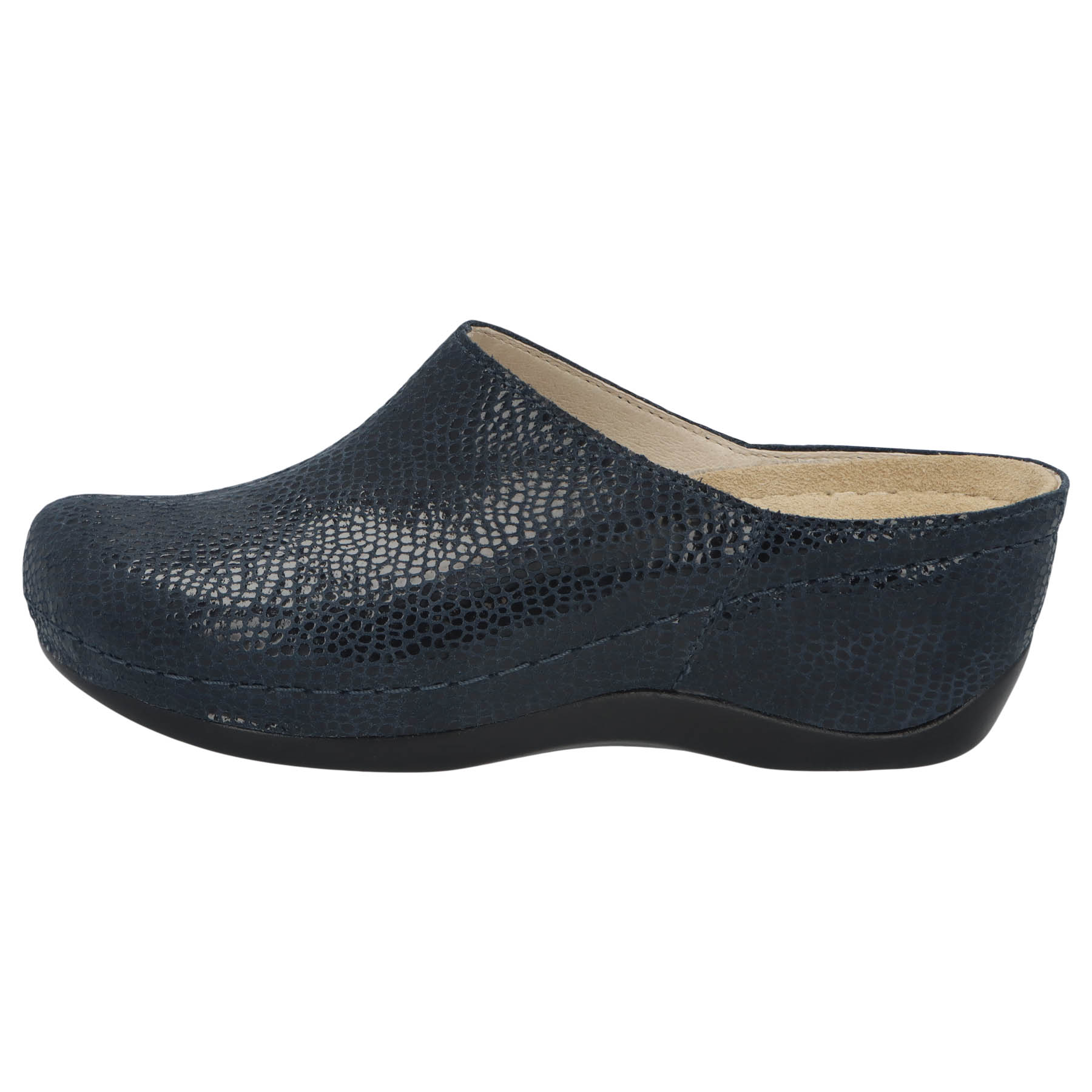 blaue clogs seitenansicht links
