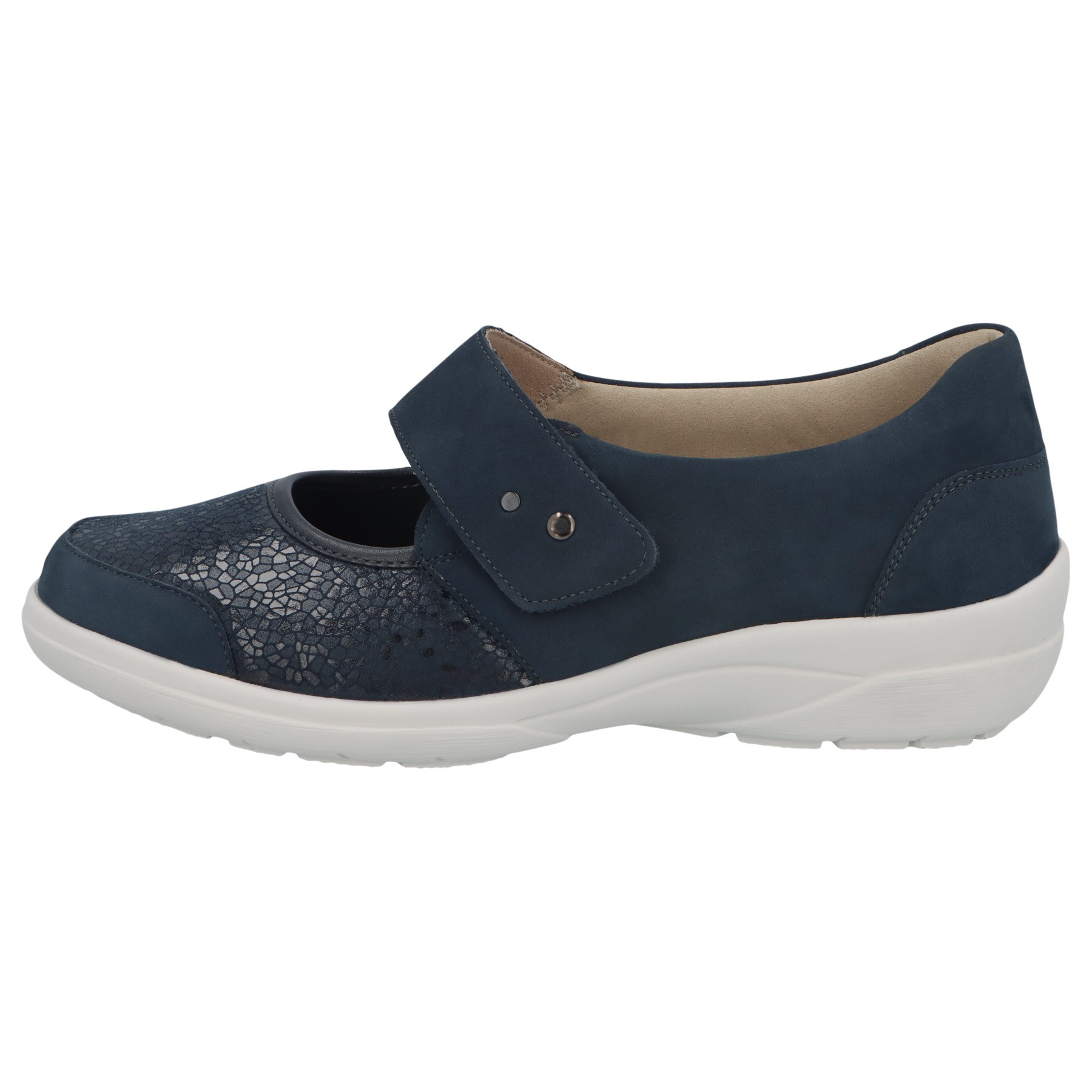 blaue halbschuh seitenansicht links