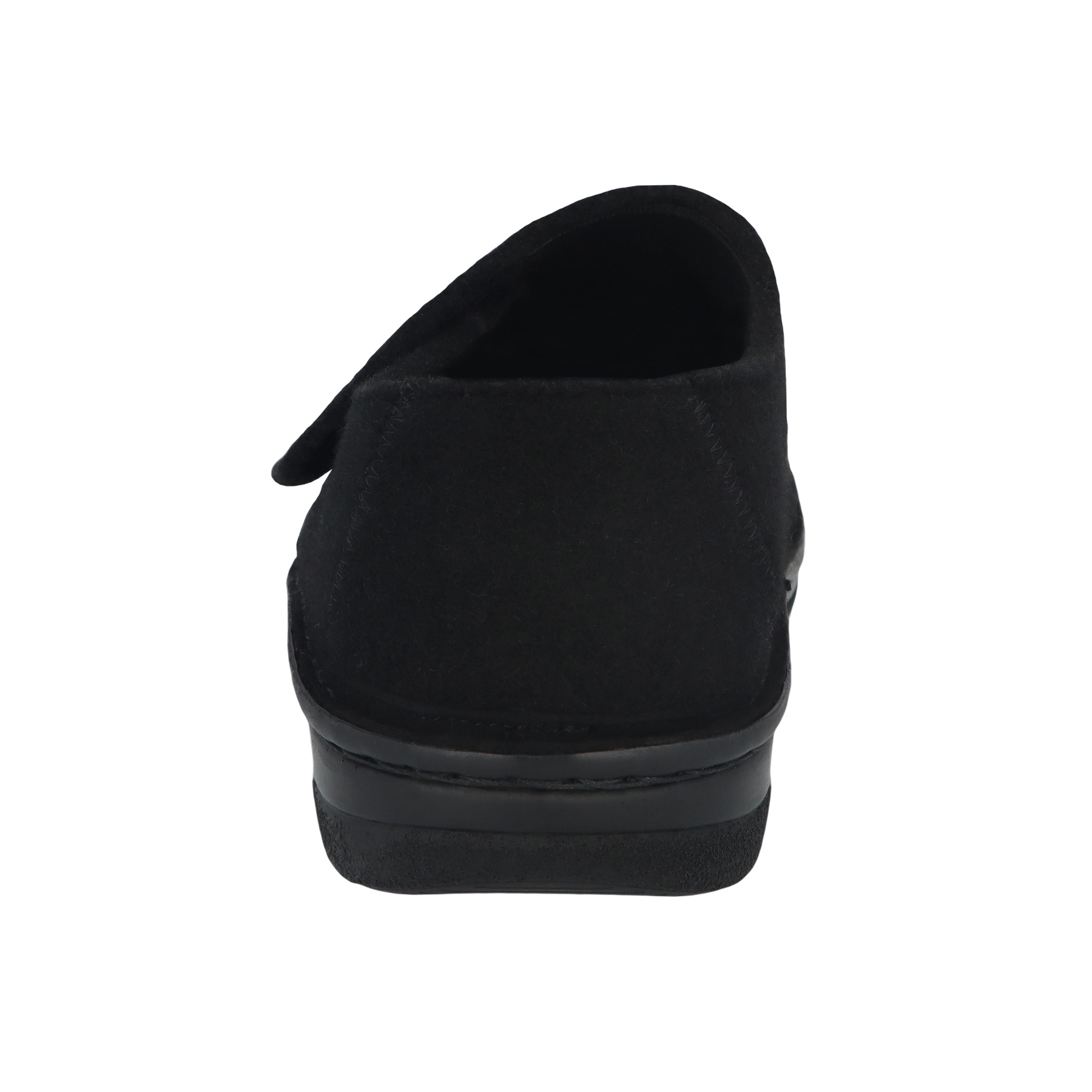 schwarze hausschuhe hinteransicht